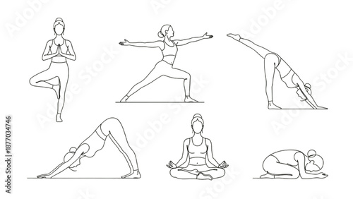 Minimalist Yoga Line Art Vector – Woman in Lotus Meditation Pose with Celestial Elements