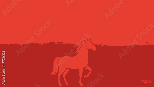 A majestic horse rearing up in a serene landscape viewed from a slight angle