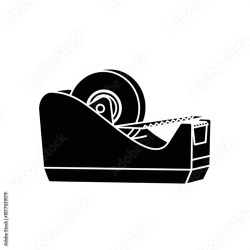 Black and white illustration of a tape dispenser on a desk