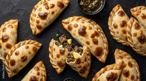 Savory baked argentine empanadas tucumanas with meat and egg filling