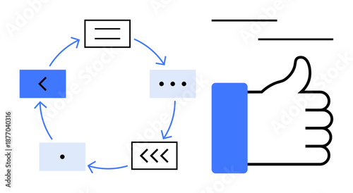 Process improvement. Diagram demonstrating process improvement with feedback loop and positive reinforcement. Process improvement for productivity, evaluation, workflow, efficiency, and teamwork