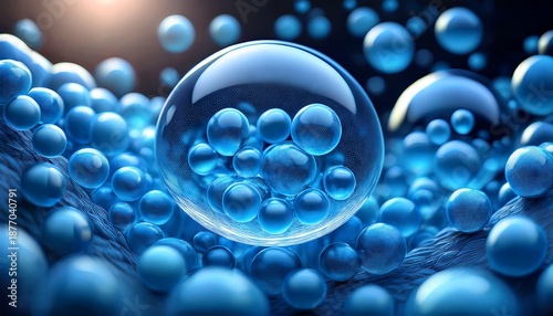 blue exosome particles transparent spheres are visualized 3d showcasing biotechnology concepts