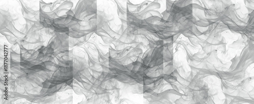 Abstract gray smoke and fluid ink texture with subtle wavy lines creating an ethereal pattern