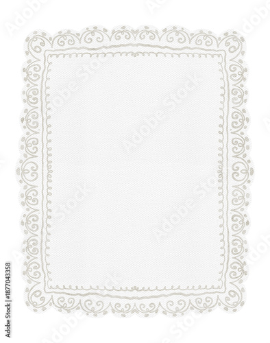 Hand draw watercolor lace frame with white elegant motives, isolated on white background