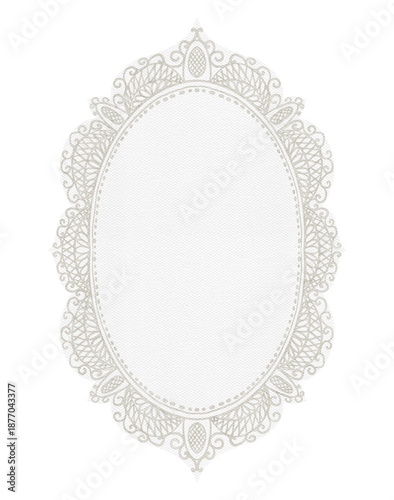Hand draw watercolor lace frame with white elegant motives, isolated on white background
