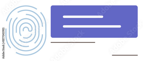 Identity verification, data security, cybersecurity, authentication, privacy protection, digital identity. A fingerprint alongside abstract shapes. Identity verification and data security concept