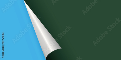 Page curl. Curled color paper. Blank sheet of ripped aged paper bright color corner. Copy space design for text, advertising, poster, wallpaper, backdrop. Printable lined and squared grid paper.