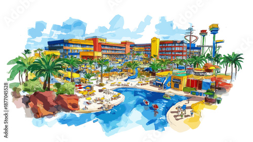 LEGOLAND Florida Resort. LEGOLAND Florida Resort hand drawn watercolor illustration