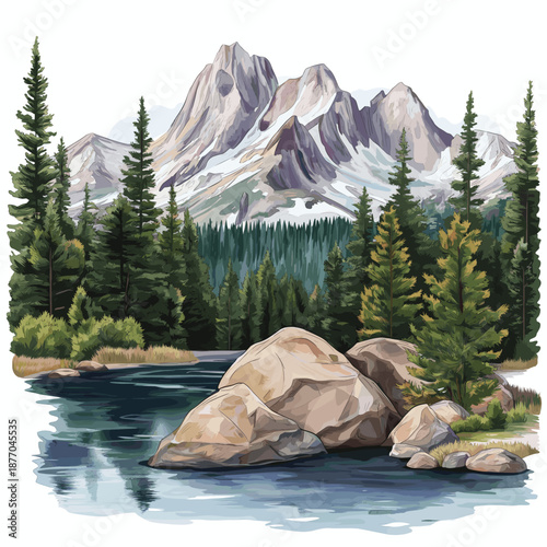Rocky Mountain National Park. Rocky Mountain National Park hand drawn watercolor illustration