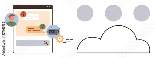 Data protection, cloud storage, online verification, cybersecurity, digital communication, technology use. Interface showing verification process with a search icon and cloud graphic. Data protection