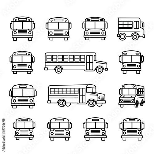 Collection of School Bus Icons and Transportation Vector Graphics