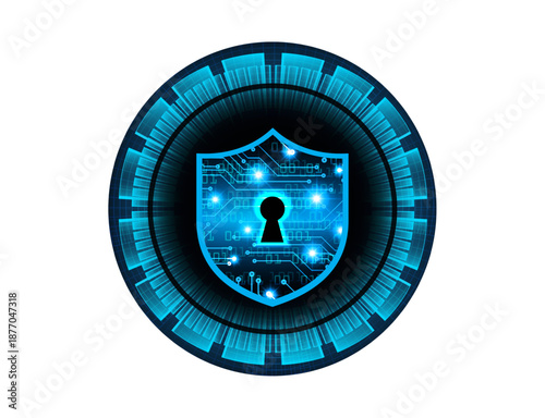 Cyber Security Concept with Digital Shield and Keyhole Icon Vector
