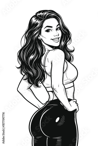 Confident Curvy Woman Turning Back – Body Positivity Line Art Illustration