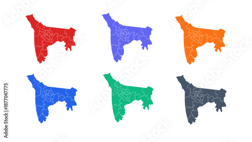 Detailed Colorful Administrative Division Map of Indian State Tripura Shape