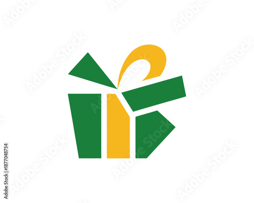 A minimalist vector graphic of a gift box with a yellow ribbon on a white background