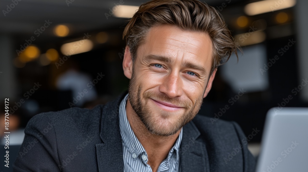 Fototapeta premium Smiling businessman working at office workplace