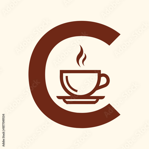 Coffee cup on saucer inside letter C logo