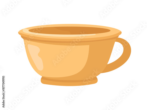 Vintage clay cup. Flat vector clipart, illustration with isolated background.