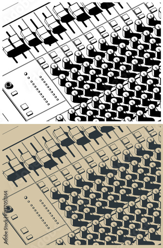 Audio mixer close-up illustrations