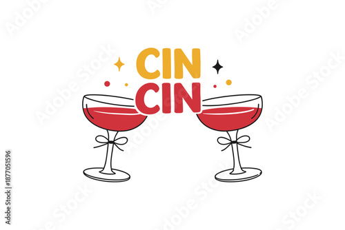 Cheers celebration with two toasting red wine glasses