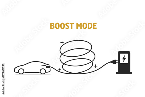 Electric car charging in boost mode with energy spiral graphic