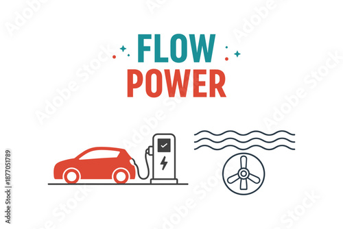 Clean energy transition: electric car charging and hydropower concept illustration