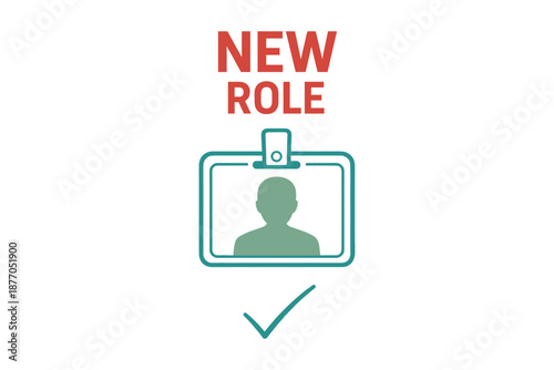 New role concept with id badge and checkmark icon