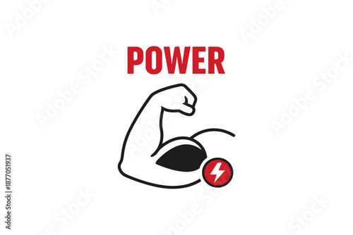 Powerful flexing arm with muscle icon and lightning bolt symbol