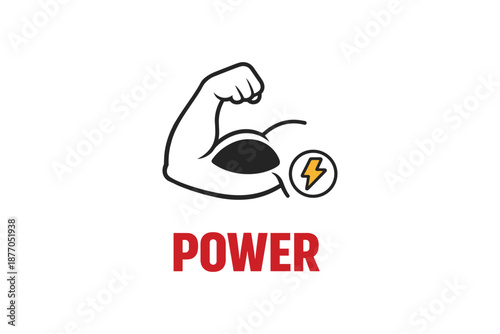 Strong arm icon with muscle and power symbol illustration