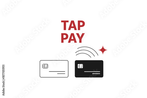 Contactless payment illustration with two credit cards and wireless icon