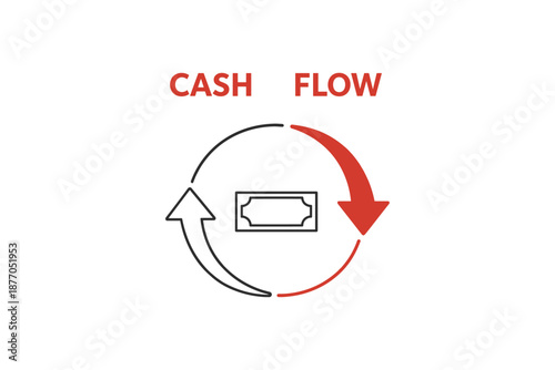 Cash flow diagram with bidirectional arrows and currency symbol