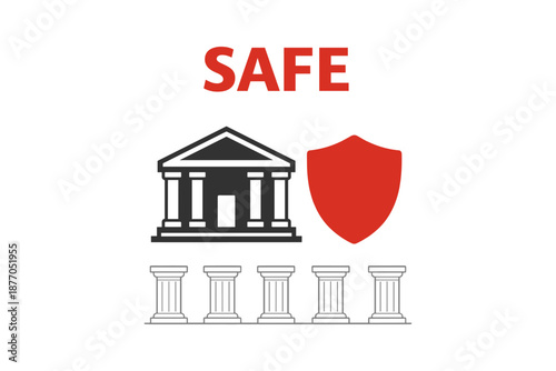 Safe banking icon with shield and columns symbolizing security