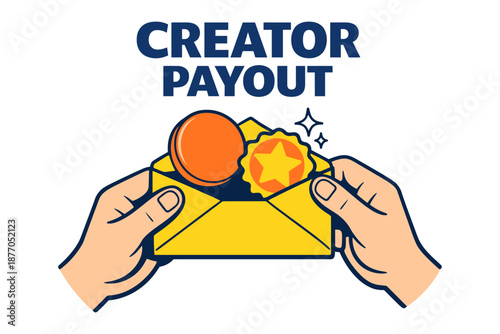 Hands holding envelope with coins and star symbolizing creator payout