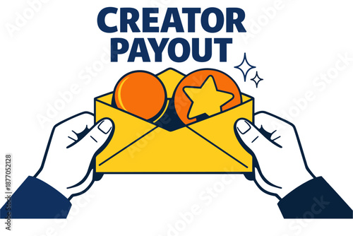 Hands holding envelope with coins and star symbol - creator payout concept