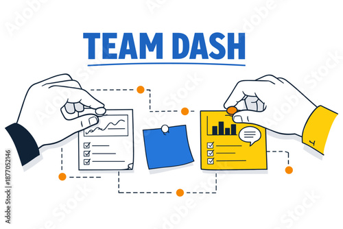 Hands arranging business tasks with graphs and charts for team dash organization