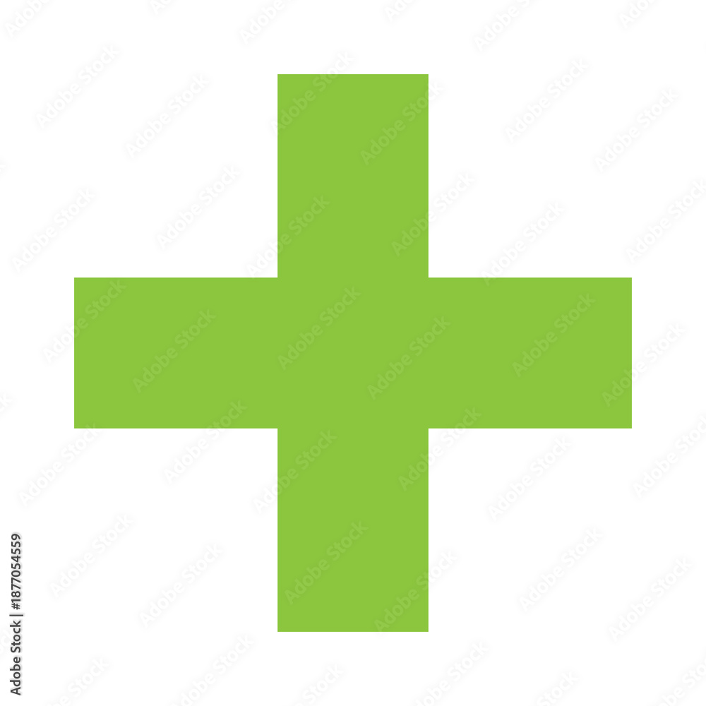 Fototapeta premium Green plus icon, cross icon. Green plus, cross sign, medical math symbol logo.