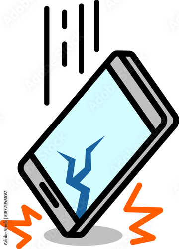 落下して画面が割れたスマートフォン（A smartphone that has fallen and cracked its screen）
