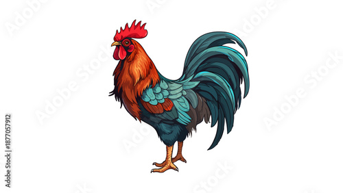 5Colorful Rooster Cockerel Illustration On White Background
