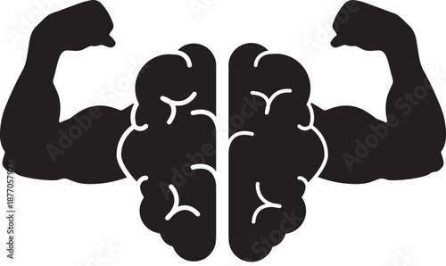 Strong Brain Concept Illustration Muscular Arms Flexing