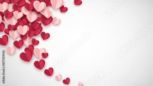Paper Cutout Hearts Border on White Background
