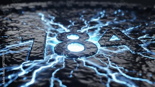 Abstract 3D Rendered Number 784 with Glowing Blue Light