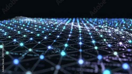 Abstract Data Grid: Glowing Blue Dots on Black Background