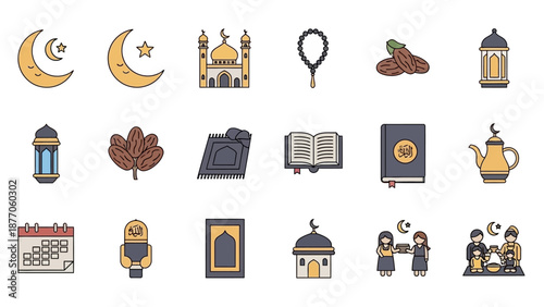 Islamic Symbols and Icons Set Illustration 1.