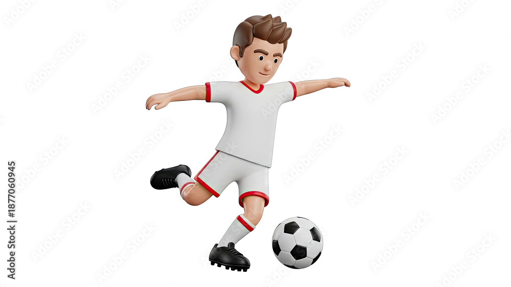 Fototapeta premium 3D Cartoon Soccer Player Kicking a Ball