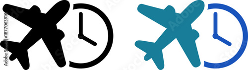 飛行機と時計のアイコン｜フライト時間・スケジュール管理・出発時刻のイメージ（Flight Time Icon with Airplane and Clock for Travel Schedule Management）
