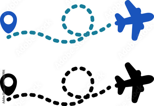 出発地点から目的地へ向かう飛行ルートのアイコン｜旅行・フライト経路のイメージ（Flight Route Icon with Departure Point for Travel and Navigation）
