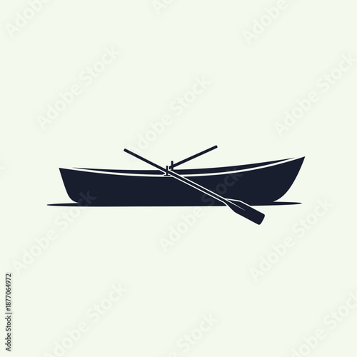 Vector icons Simple silhouette of a wooden rowboat with oars on a light background. EPS Editable