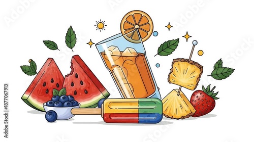 Fresh Summer Fruit Juice Watermelon Blueberry Pineapple Strawberry Orange Popsicle