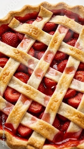 Freshly Baked Strawberry Pie with Golden Lattice Crust