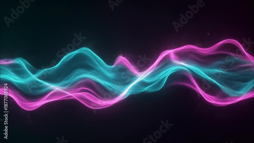 Abstract purple and blue wallpaper design featuring fractal wave patterns with glowing light effects and flowing lines on a dark motion backdrop